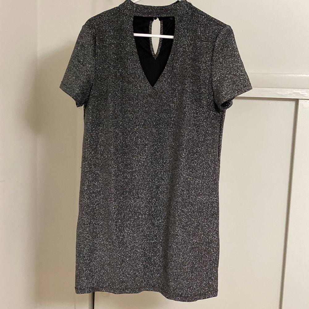 Grey sparkly v cut dress